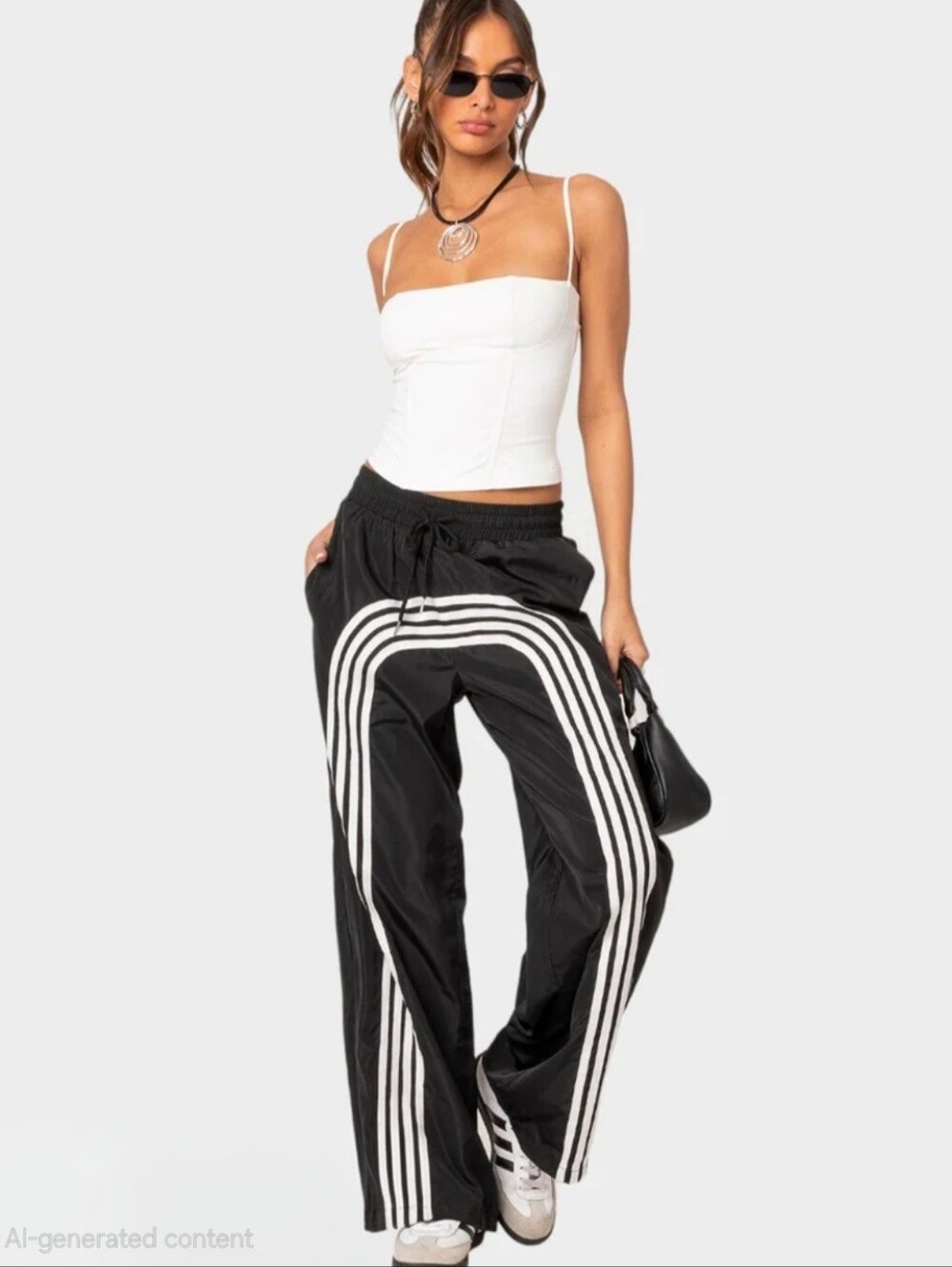 Womens Edikted Wilda Striped Nylon Track Pants in black with white size M
